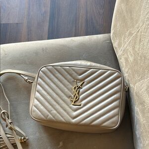 Saint Laurent Quilted Beige Leather Crossbody with Gold YSL Logo